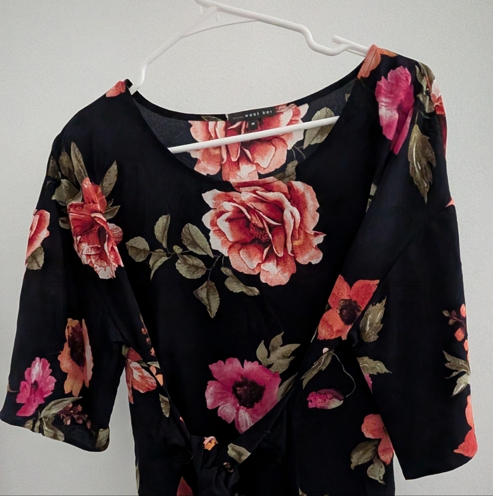 Floral Black Dress with Pink and Red Roses